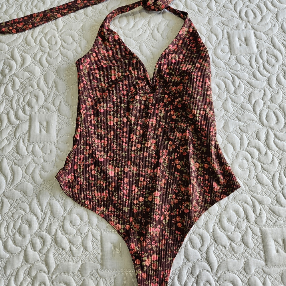 Floral Halter One-Piece Swimsuit